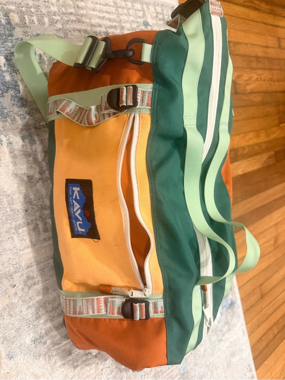 Kavu Green, Orange & Yellow Canvas Duffel Bag